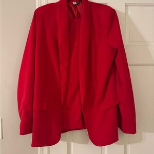 Red Women's Open-Front Blazer Jacket & Pantsuit